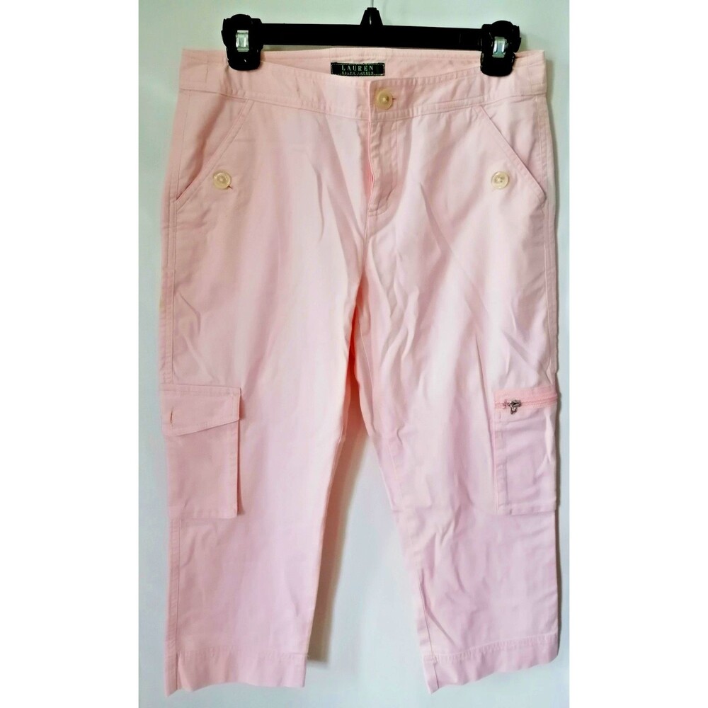 Ralph Lauren Cotton Cargo Pants Crop Stretch Pink Women SZ 2 Waist 29" Relaxed